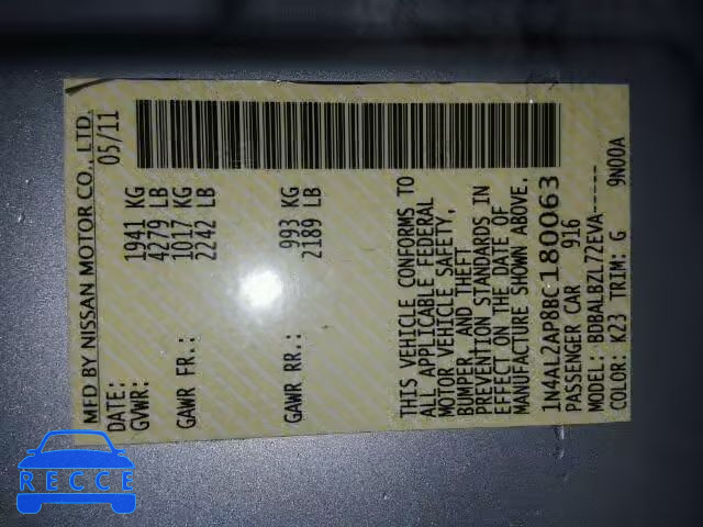 2011 NISSAN ALTIMA 2.5 1N4AL2AP8BC180063 image 8