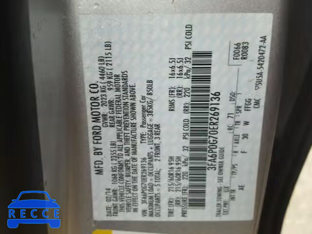 2014 FORD FUSION S 3FA6P0G70ER269136 image 9