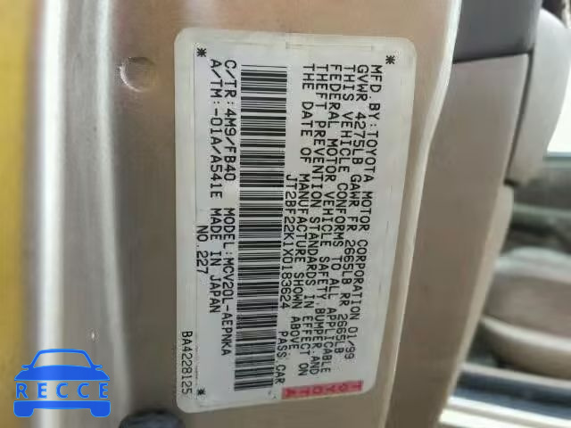 1999 TOYOTA CAMRY LE/X JT2BF22K1X0183624 image 9