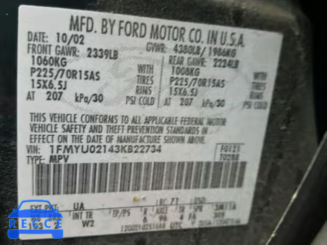 2003 FORD ESCAPE XLS 1FMYU02143KB22734 зображення 8