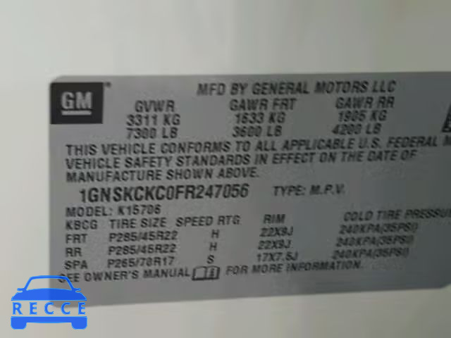 2015 CHEVROLET TAHOE LTZ 1GNSKCKC0FR247056 image 8