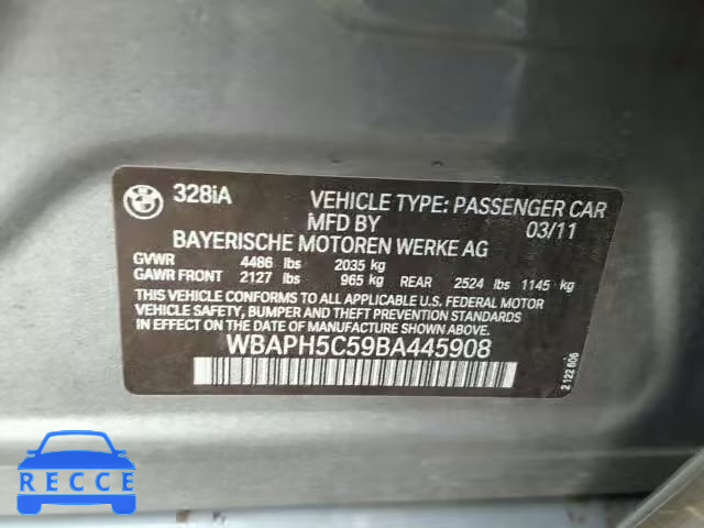 2011 BMW 328I SULEV WBAPH5C59BA445908 зображення 9