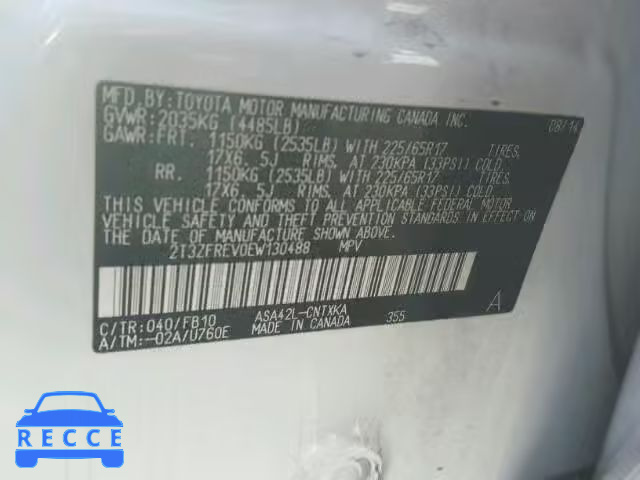 2014 TOYOTA RAV4 LE 2T3ZFREV0EW130488 image 8