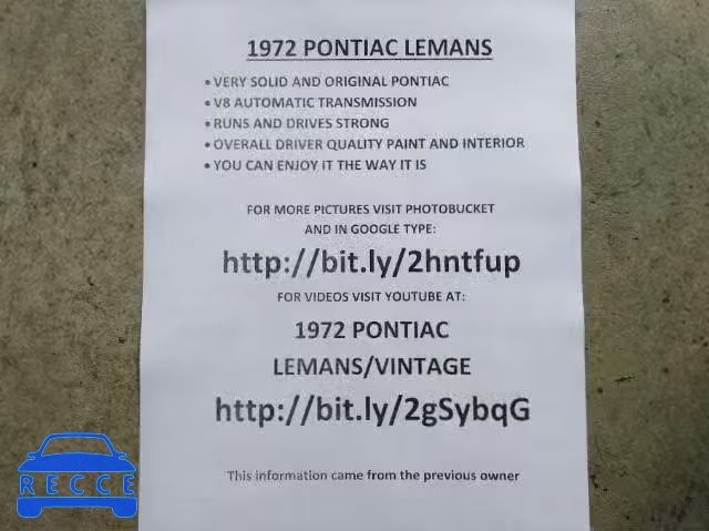 1972 PONTIAC LEMANS 2D37M2P130301 зображення 9