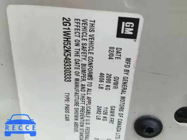 2004 CHEVROLET IMPALA LS 2G1WH52K549330333 image 9