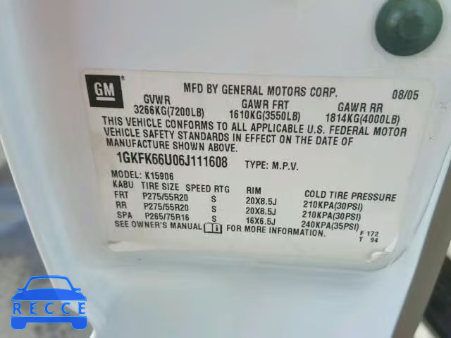 2006 GMC YUKON DENA 1GKFK66U06J111608 image 8