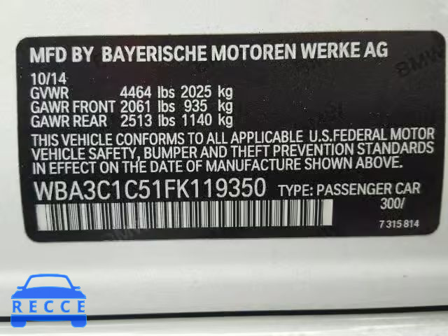 2015 BMW 328I SULEV WBA3C1C51FK119350 image 9