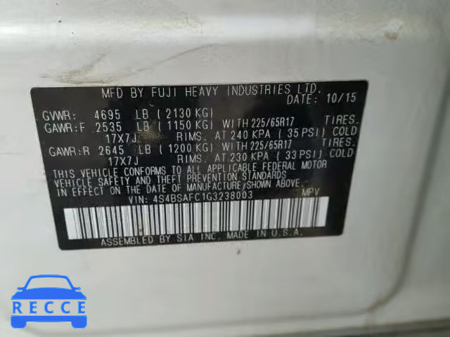 2016 SUBARU OUTBACK 2. 4S4BSAFC1G3238003 image 9