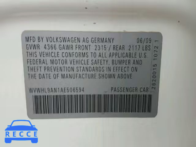 2010 VOLKSWAGEN CC LUXURY WVWHL9AN1AE506594 image 8