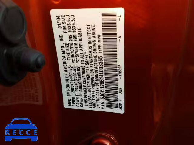 2004 HONDA ELEMENT EX 5J6YH28514L003365 image 8