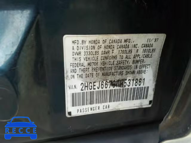 1998 HONDA CIVIC LX 2HGEJ6679WH531861 image 8