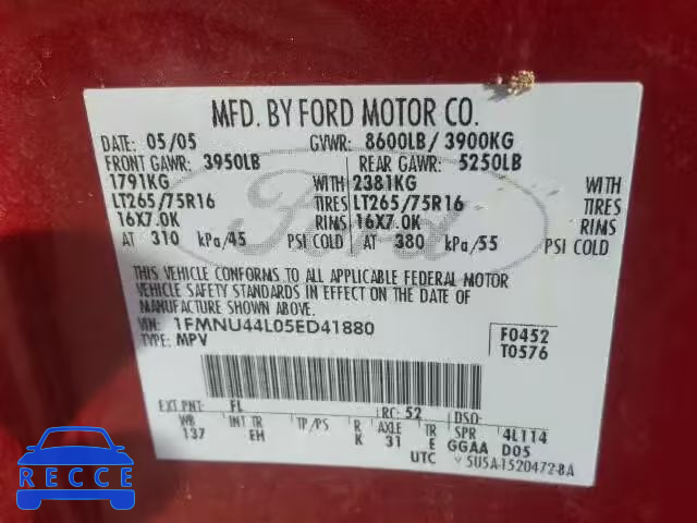 2005 FORD EXCURSION 1FMNU44L05ED41880 image 8