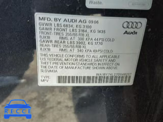 2007 AUDI Q7 3.6 QUA WA1BY74L27D048207 зображення 9