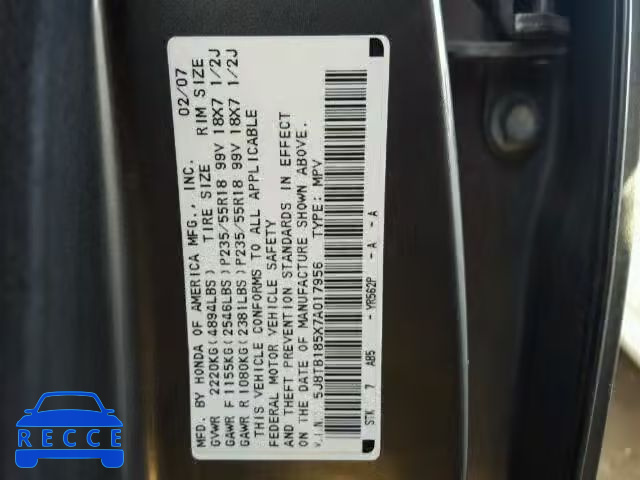 2007 ACURA RDX TECHNO 5J8TB185X7A017956 Bild 8