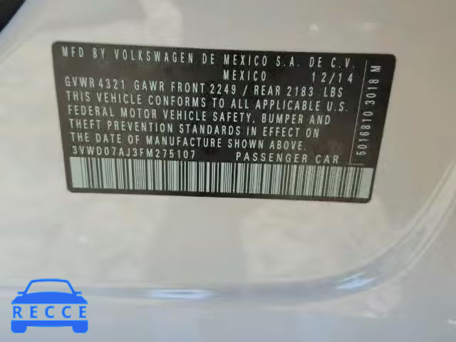 2015 VOLKSWAGEN JETTA SE 3VWD07AJ3FM275107 image 9