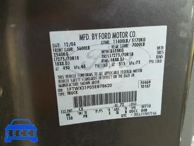 2005 FORD F350 SUPER 1FTWX31P05EB78620 image 9