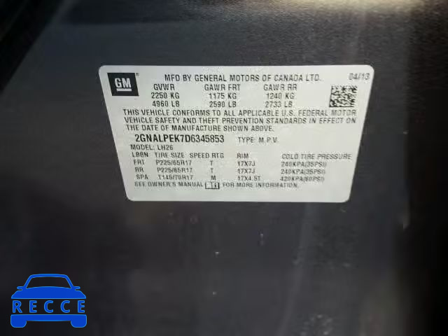 2013 CHEVROLET EQUINOX LT 2GNALPEK7D6345853 image 9