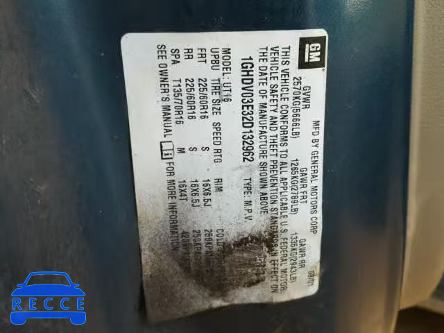 2002 OLDSMOBILE SILHOUETTE 1GHDV03E32D132962 зображення 9