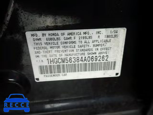 2004 HONDA ACCORD LX 1HGCM56384A069262 image 9