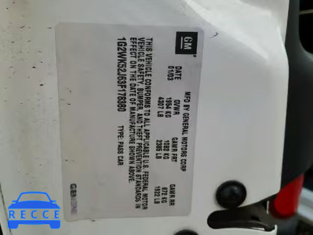2003 PONTIAC GRAND PRIX 1G2WK52J63F178380 image 9