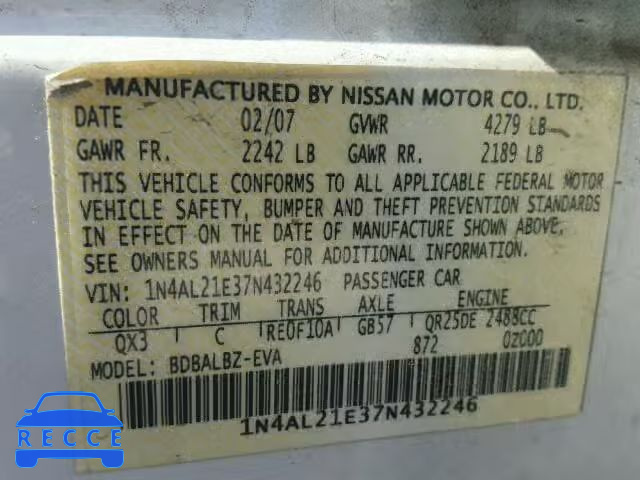 2007 NISSAN ALTIMA 2.5 1N4AL21E37N432246 image 9