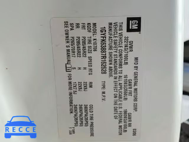 2007 CADILLAC ESCALADE L 1GYFK63887R162628 image 9