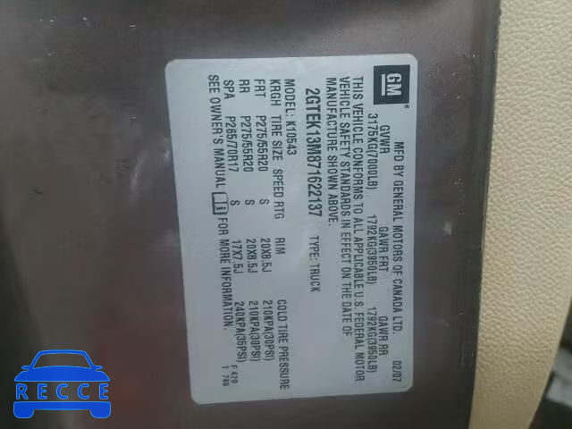 2007 GMC SIERRA K15 2GTEK13M871622137 image 9