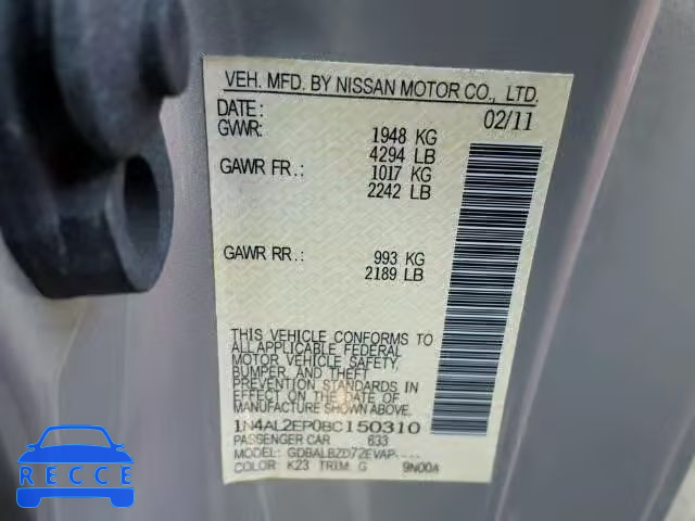 2011 NISSAN ALTIMA 2.5 1N4AL2EP0BC150310 image 9