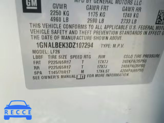 2013 CHEVROLET EQUINOX LS 1GNALBEK3DZ107294 image 9