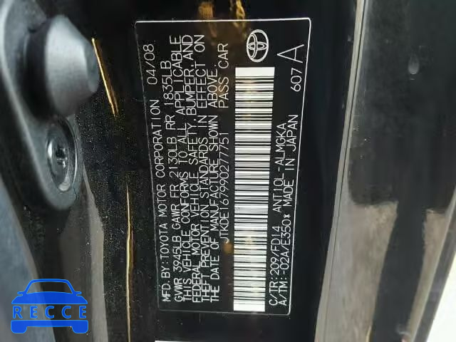 2009 TOYOTA SCION TC JTKDE167990277751 image 9