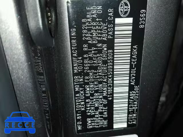 2005 TOYOTA CAMRY LE/X 4T1BE30K45U995908 image 9