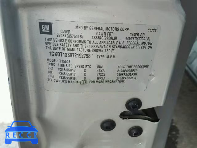 2007 GMC ENVOY 1GKDT13S972192758 image 8