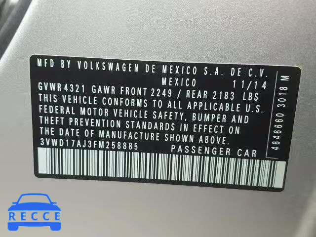 2015 VOLKSWAGEN JETTA SE 3VWD17AJ3FM258885 Bild 9