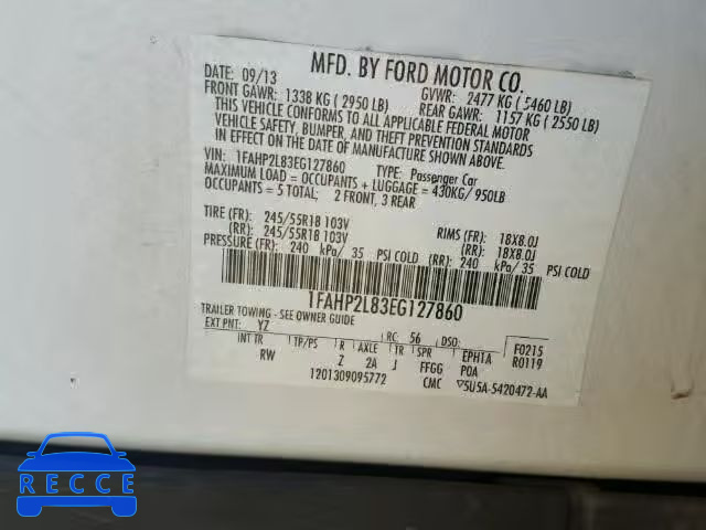 2014 FORD TAURUS POL 1FAHP2L83EG127860 image 9