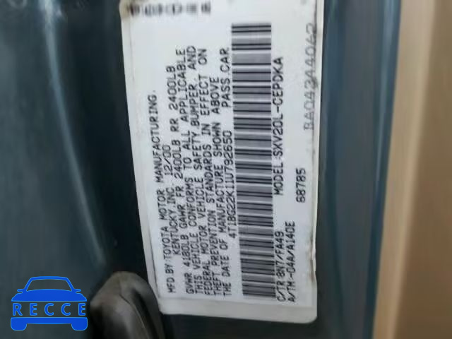 2001 TOYOTA CAMRY CE/L 4T1BG22K11U792650 image 9