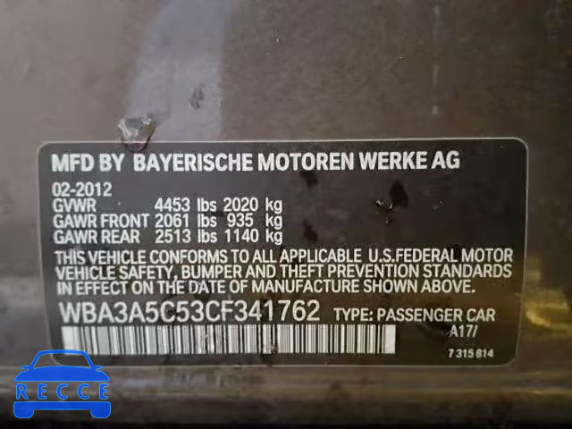 2012 BMW 328I WBA3A5C53CF341762 Bild 8