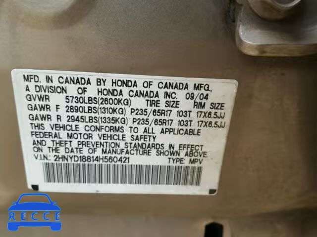 2004 ACURA MDX Touring 2HNYD18814H560421 image 9