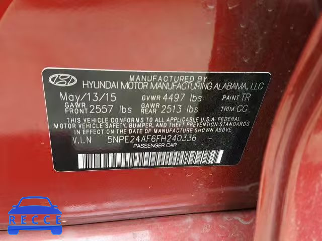 2015 HYUNDAI SONATA SE 5NPE24AF6FH240336 Bild 8