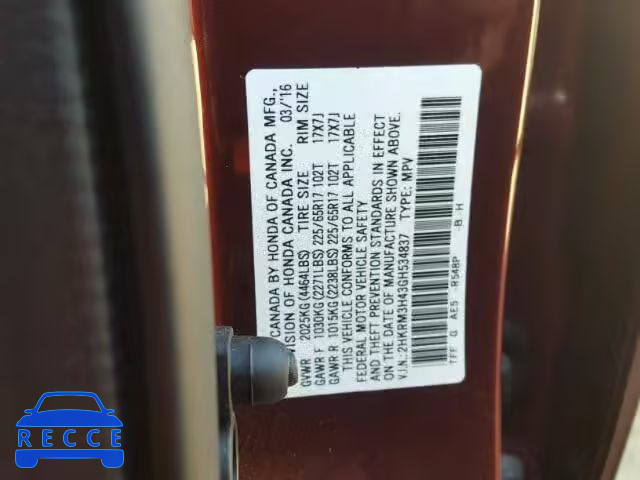 2016 HONDA CR-V SE 2HKRM3H43GH534837 image 9