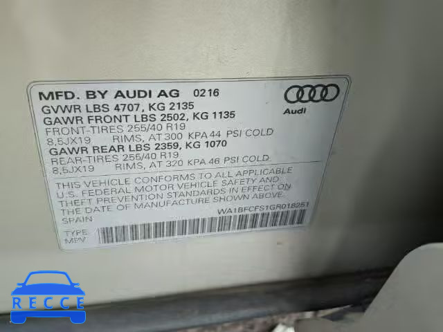 2016 AUDI Q3 2.0T PR WA1BFCFS1GR018251 image 8
