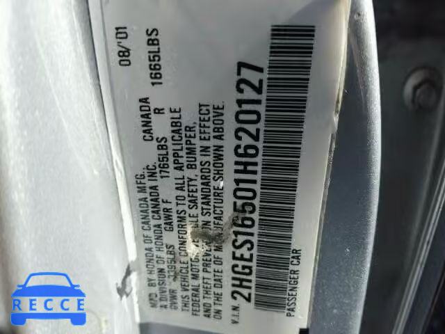2001 HONDA CIVIC LX 2HGES16501H620127 image 8