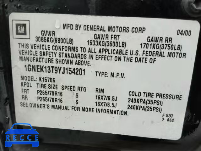 2000 CHEVROLET TAHOE K150 1GNEK13T9YJ154201 image 9