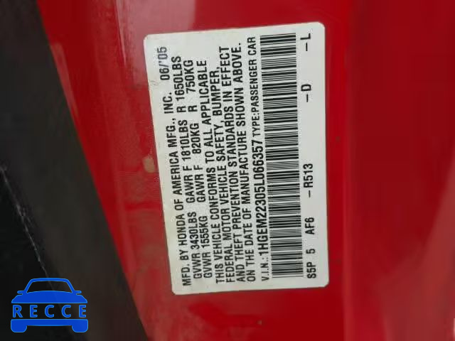 2005 HONDA CIVIC DX V 1HGEM22305L066357 image 9