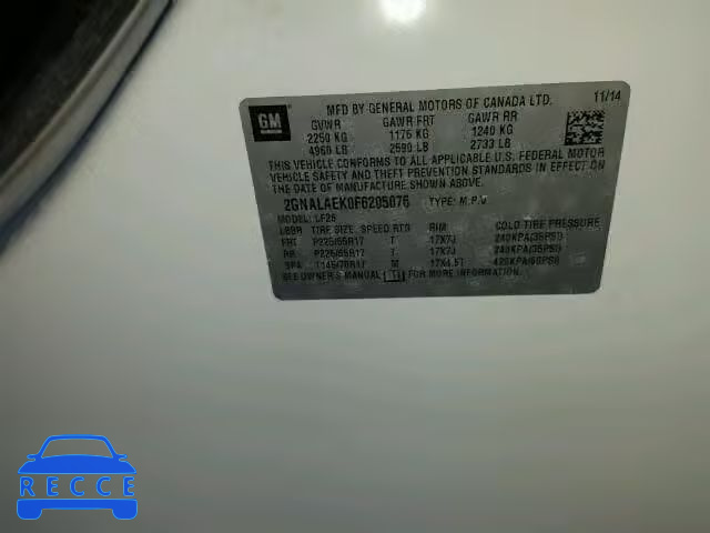 2015 CHEVROLET EQUINOX LS 2GNALAEK0F6205076 image 8