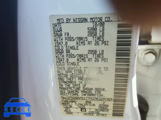 2001 NISSAN XTERRA XE/ 5N1ED28Y91C526090 image 8