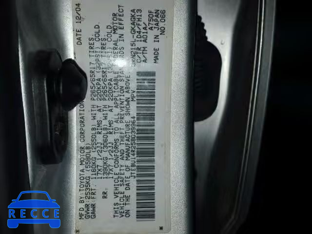 2005 TOYOTA 4RUNNER SR JTEBU14R258039964 image 9