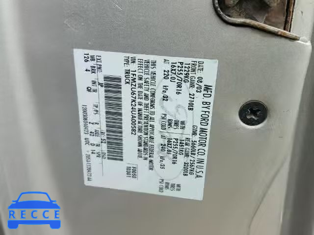 2004 FORD EXPLORER S 1FMZU67K24UA00582 image 9