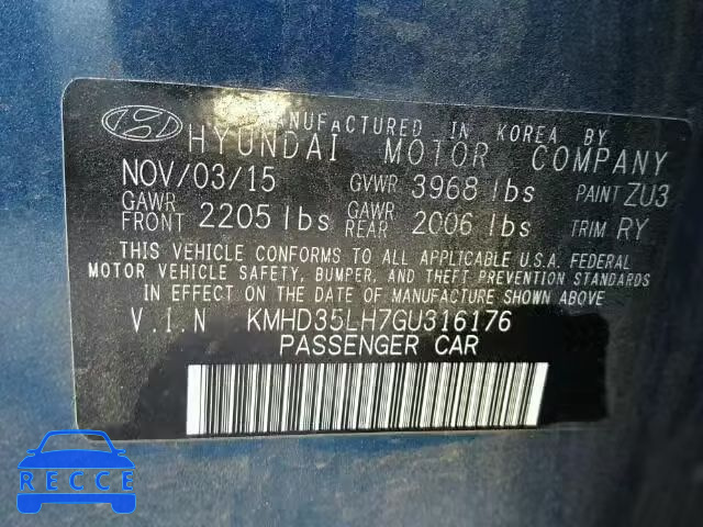 2016 HYUNDAI ELANTRA GT KMHD35LH7GU316176 Bild 8