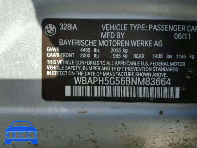 2011 BMW 328I SULEV WBAPH5G56BNM83664 зображення 9
