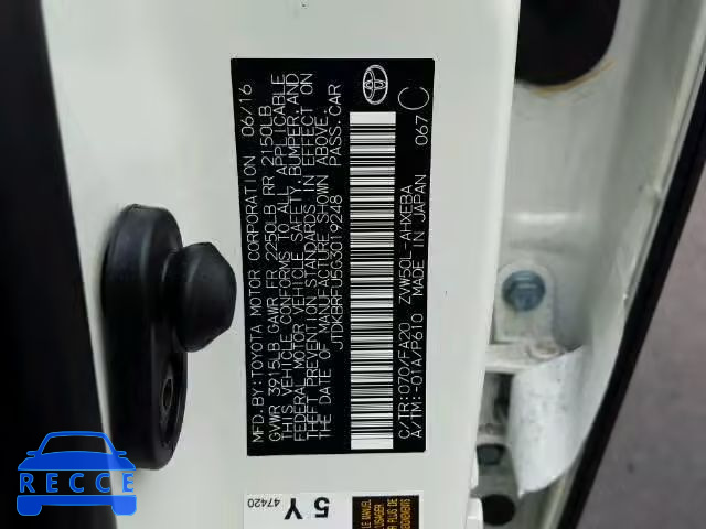 2016 TOYOTA PRIUS JTDKBRFU5G3019248 image 8